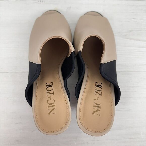 NIC+ZOE Kennedy Mule Women 8 M Tan Black Leather Peep Toe Block Heel Neutral NEW - Picture 6 of 12